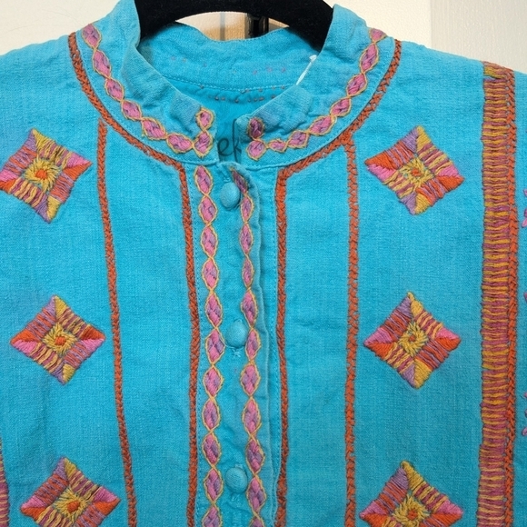 Josefa blue embroidery tunic made in Mexico sz L - Picture 4 of 15